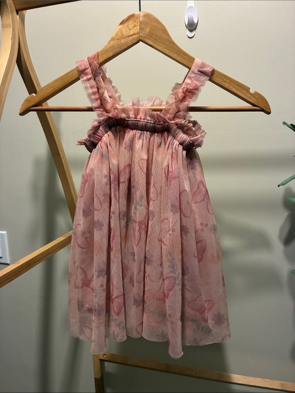 Disney Pink Butterfly Print Ruffle Strap Casual Dress